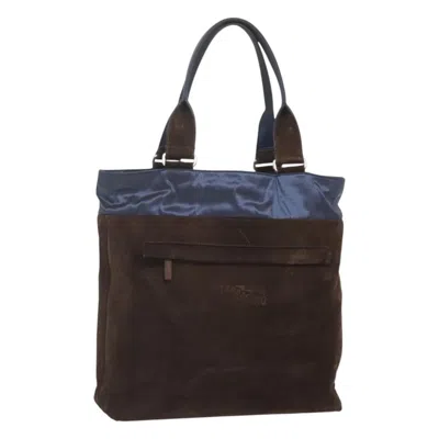 Pre-owned Ferragamo Convertible Front Zip Pocket Tote Suede Suede Tote Bag Bag () In Brown