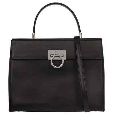 Pre-owned Ferragamo Convertible Top Handle Bag Leather Leather Handbag () In Black