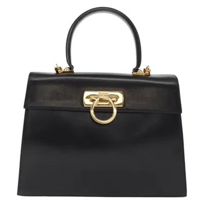 Pre-owned Ferragamo Convertible Top Handle Bag Leather Leather Handbag () In Black
