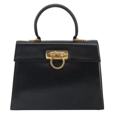 Pre-owned Ferragamo Convertible Top Handle Bag Leather Leather Handbag () In Black