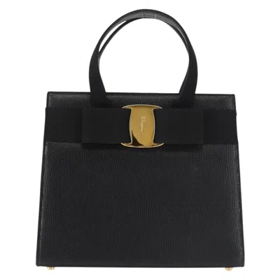 Pre-owned Ferragamo Convertible Vara Bow Tote Leather Leather Bag () In Black