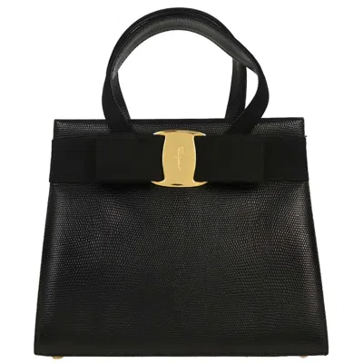 Pre-owned Ferragamo Convertible Vara Bow Tote Leather Leather Handbag () In Black