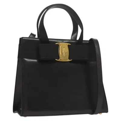 Pre-owned Ferragamo Convertible Vara Bow Tote Leather Leather Handbag () In Black