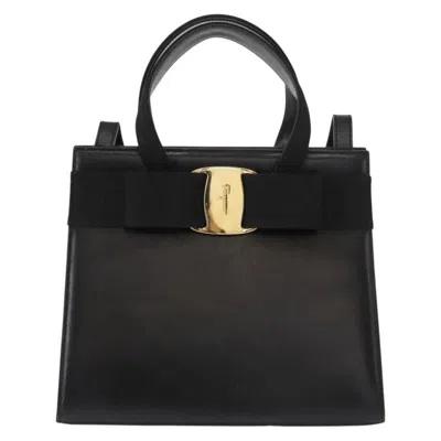 Pre-owned Ferragamo Convertible Vara Bow Tote Leather Leather Handbag () In Black