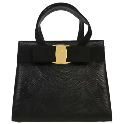 Pre-owned Ferragamo Convertible Vara Bow Tote Leather Leather Handbag () In Black