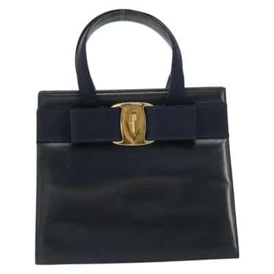 Pre-owned Ferragamo Convertible Vara Bow Tote Leather Leather Handbag () In Blue