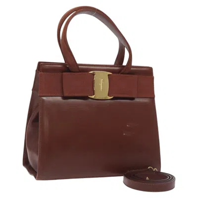 Pre-owned Ferragamo Convertible Vara Bow Tote Leather Leather Handbag () In Brown