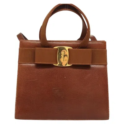 Pre-owned Ferragamo Convertible Vara Bow Tote Leather Leather Handbag () In Brown