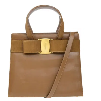Pre-owned Ferragamo Convertible Vara Bow Tote Leather Leather Handbag () In Brown