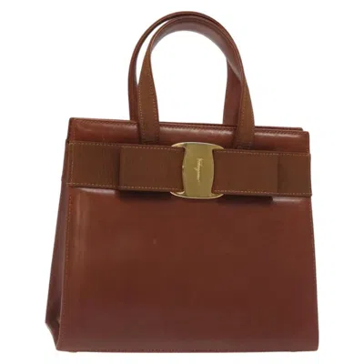 Pre-owned Ferragamo Convertible Vara Bow Tote Leather Leather Handbag () In Brown