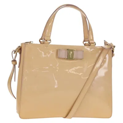 Pre-owned Ferragamo Convertible Vara Bow Tote Patent Leather Patent_leather Tote Bag Bag () In Sand