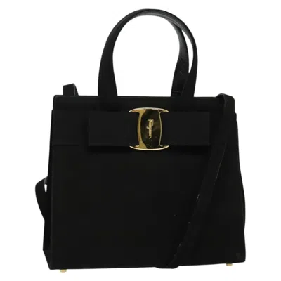 Pre-owned Ferragamo Convertible Vara Bow Tote Suede Suede Handbag () In Black