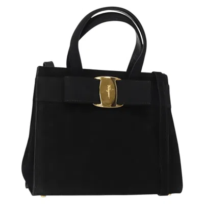 Pre-owned Ferragamo Convertible Vara Bow Tote Suede Suede Handbag () In Black