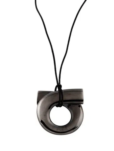 Pre-owned Ferragamo Cord Motif Pendant Necklace, 34", 34" In Black