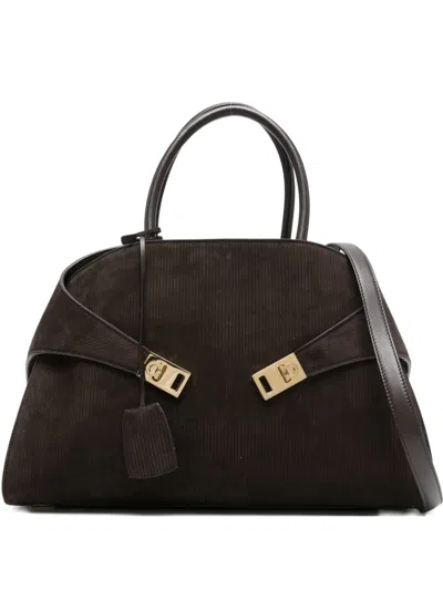 Ferragamo Corduroy Clasp Tote Bag In Brown
