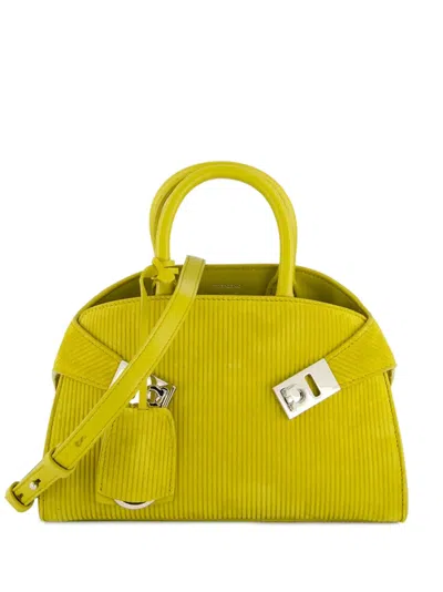Ferragamo Corduroy Mini Shoulder Bag In Green