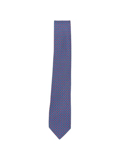 Ferragamo Corona Gancini Heart-print Tie In Blue