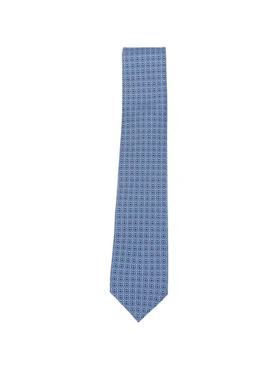 Ferragamo Corona Gancini Heart-print Tie In Blue
