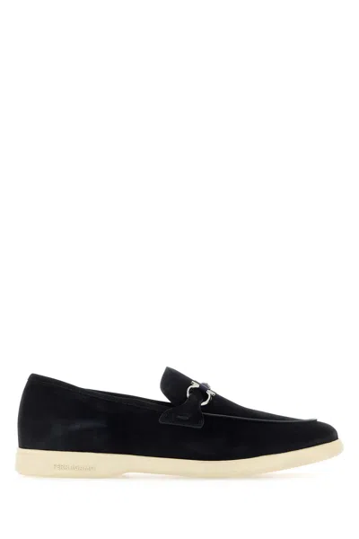 Ferragamo Leather Loafers With Gancini Ornament In Blue