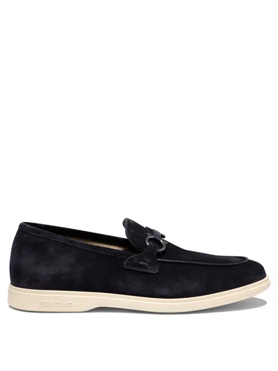 Ferragamo Deconstructed Gancini-detailed Suede Loafers In Blue