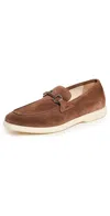 Ferragamo Tapered Toe Suede Loafers With Metal Hardware In Midbrown/natural