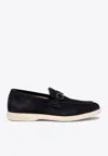 Ferragamo Hardware Embellished Round Toe Rubber Sole Loafers In Blue