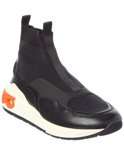 Ferragamo Cosma Knit & Leather Sock Sneaker In Black