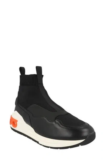 Ferragamo Cosma Knit High Top Sneaker In Black