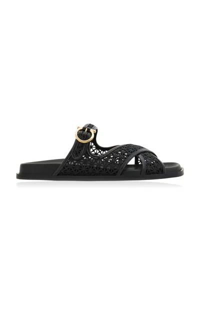 Ferragamo Gancini Buckle Crossover Slide In Black