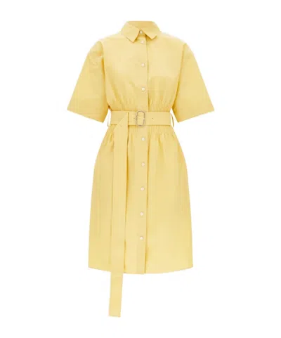 Ferragamo Cotton And Silk Shirt Dress In Yellow