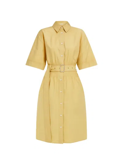 Ferragamo Cotton And Silk Shirt Dress In Yellow
