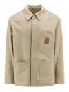 Ferragamo Men Cotton And Viscose Jacket With Gancini Leather Patch In Beis