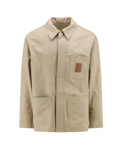 FERRAGAMO COTTON AND VISCOSE JACKET WITH GANCINI LEATHER PATCH