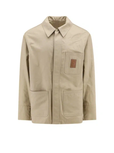 Ferragamo Men Cotton And Viscose Jacket With Gancini Leather Patch In Neutral
