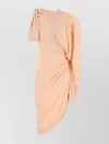 Ferragamo Cotton Blend One Shoulder Dress With Draped Detail In Neutral