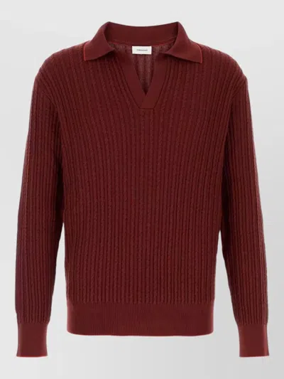 Ferragamo Cotton Blend Sweater Long Sleeves Ribbed In Red