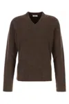 Ferragamo Earthy Ribbed V-neck Wool Sweater