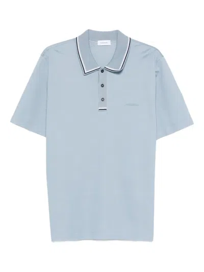 Ferragamo Cotton Detail Polo Shirt In Blue