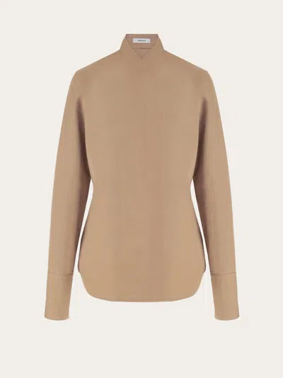 Ferragamo Cotton Fitted Shirt In Brown