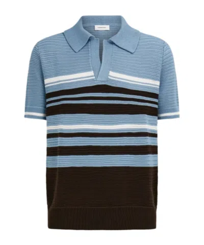 Ferragamo Cotton Knit Polo Shirt In Blue