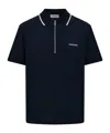 Ferragamo Cotton Polo Shirt With Zip Closure In Blue
