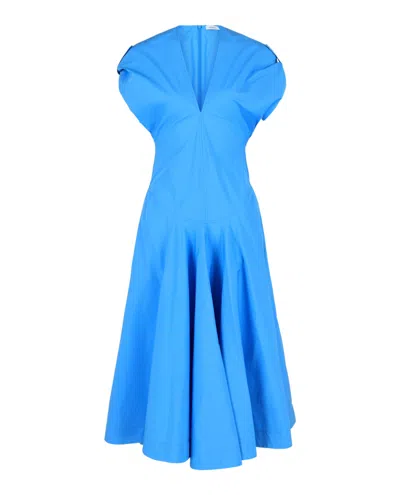 Ferragamo Cotton Poplin Midi Dress In Blue