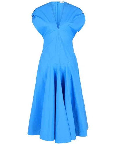 Ferragamo Cotton Poplin Midi Dress In Blue