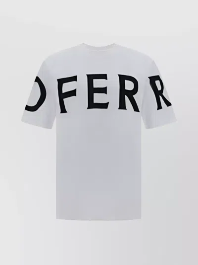 Ferragamo Man Long Sleeved T-shirt With Graphic Logo In White/black