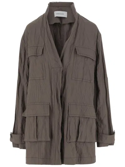 FERRAGAMO COTTON RUCHED EFFECT JACKET