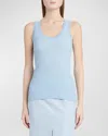 Ferragamo Cotton Silk Micro Jacquard Tank Top In Light Blue