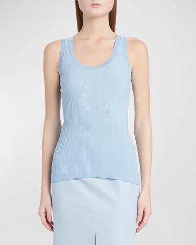 Ferragamo Cotton Silk Micro Jacquard Tank Top In Light Blue