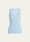 Ferragamo Cotton Silk Micro Jacquard Tank Top In Light Blue
