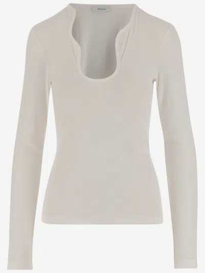 Ferragamo Cotton Top With Shaped Neckline In White