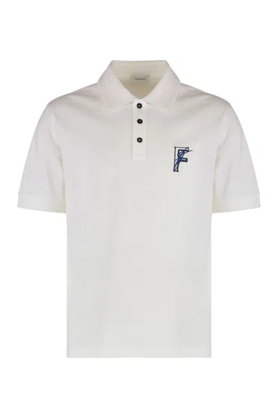 Ferragamo Logo-embroidered Polo Shirt In White